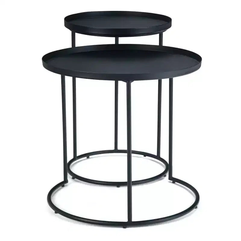 Tavolino rotondo in metallo Lipton - Set da 2 pezzi, colore nero - WyndenHall: Stile industriale, vassoio rimovibile, gambe eleganti