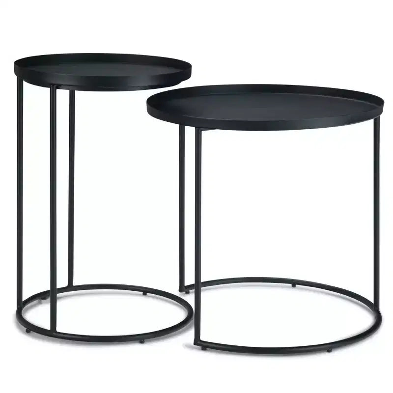 Tavolino rotondo in metallo Lipton - Set da 2 pezzi, colore nero - WyndenHall: Stile industriale, vassoio rimovibile, gambe eleganti