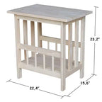 Tavolino porta riviste Mission grezzo - International Concepts: Struttura in legno massiccio, Contenitore, Gambe in legno, Forma rettangolare, Altezza 23.2"