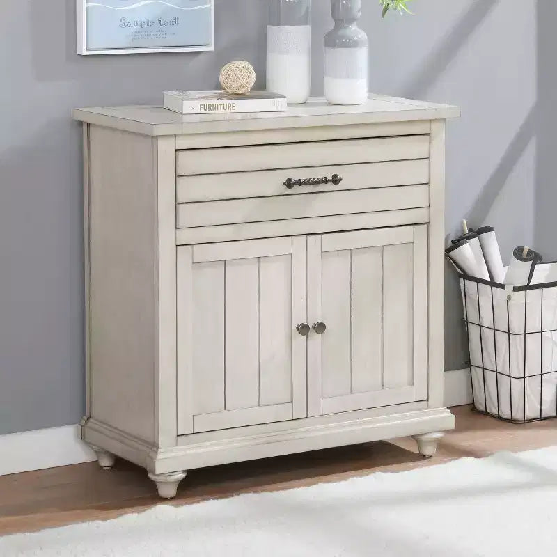 HOMES: Inside + Out Credenza per Ingresso Longo Bianco Antico: Struttura in Betulla, Ripiani Regolabili, Ferramenta Antiribaltamento, Stile Transizionale