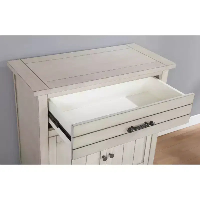 HOMES: Inside + Out Credenza per Ingresso Longo Bianco Antico: Struttura in Betulla, Ripiani Regolabili, Ferramenta Antiribaltamento, Stile Transizionale