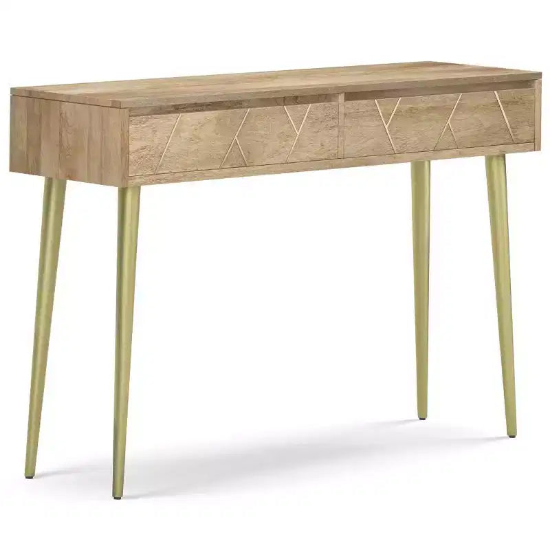 Bissell Console Table Natural - Wyndenhall: Mid-Century Modern, Geometric Brass Inlay, Storage