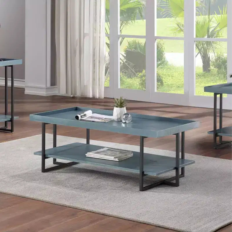 HOMES: Tavolino da caffè rettangolare Grislare (blu) di Inside + Out: Design rustico contemporaneo, ripiani aperti, metallo e MDF