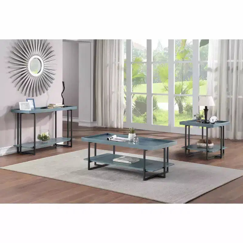 HOMES: Tavolino da caffè rettangolare Grislare (blu) di Inside + Out: Design rustico contemporaneo, ripiani aperti, metallo e MDF