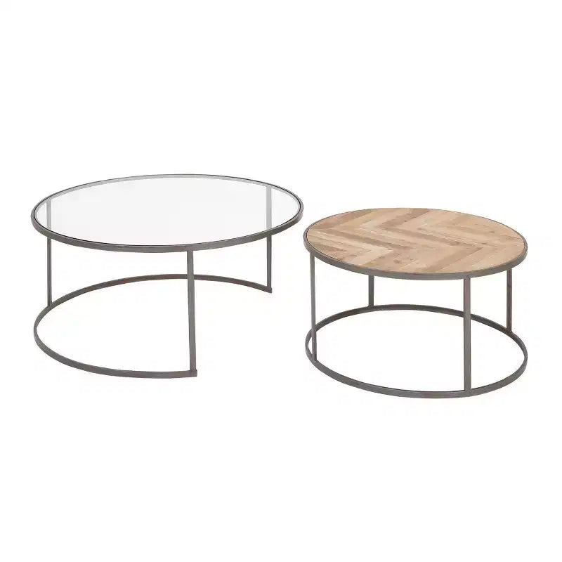 Set of 2 Contemporary Nesting Round Coffee Tables Gray - Olivia & May: Polished Glass, Stackable, MDF Frame