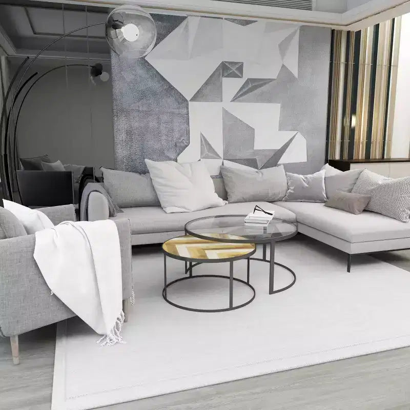 Set di 2 Tavolini da Caffè Rotondi Nido Contemporanei Grigi - Olivia & May: Vetro Lucido, Impilabili, Struttura in MDF