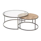 Set di 2 Tavolini da Caffè Rotondi Nido Contemporanei Grigi - Olivia & May: Vetro Lucido, Impilabili, Struttura in MDF