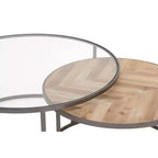 Set di 2 Tavolini da Caffè Rotondi Nido Contemporanei Grigi - Olivia & May: Vetro Lucido, Impilabili, Struttura in MDF