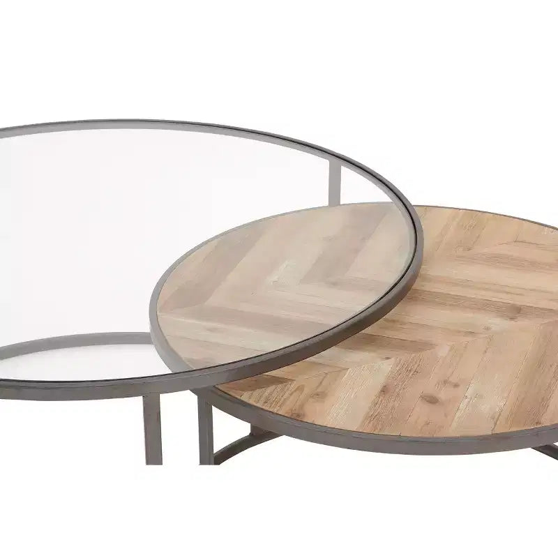 Set di 2 Tavolini da Caffè Rotondi Nido Contemporanei Grigi - Olivia & May: Vetro Lucido, Impilabili, Struttura in MDF