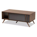 1 Drawer Naoki Two-Tone Wood Coffee Table Gray/Walnut - Baxton Studio: Modern Rectangular Particle Board Table with Shelf