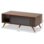 Tavolino da caffè Naoki a due toni in legno con 1 cassetto grigio/noce - Baxton Studio: Tavolino rettangolare moderno in truciolato con ripiano