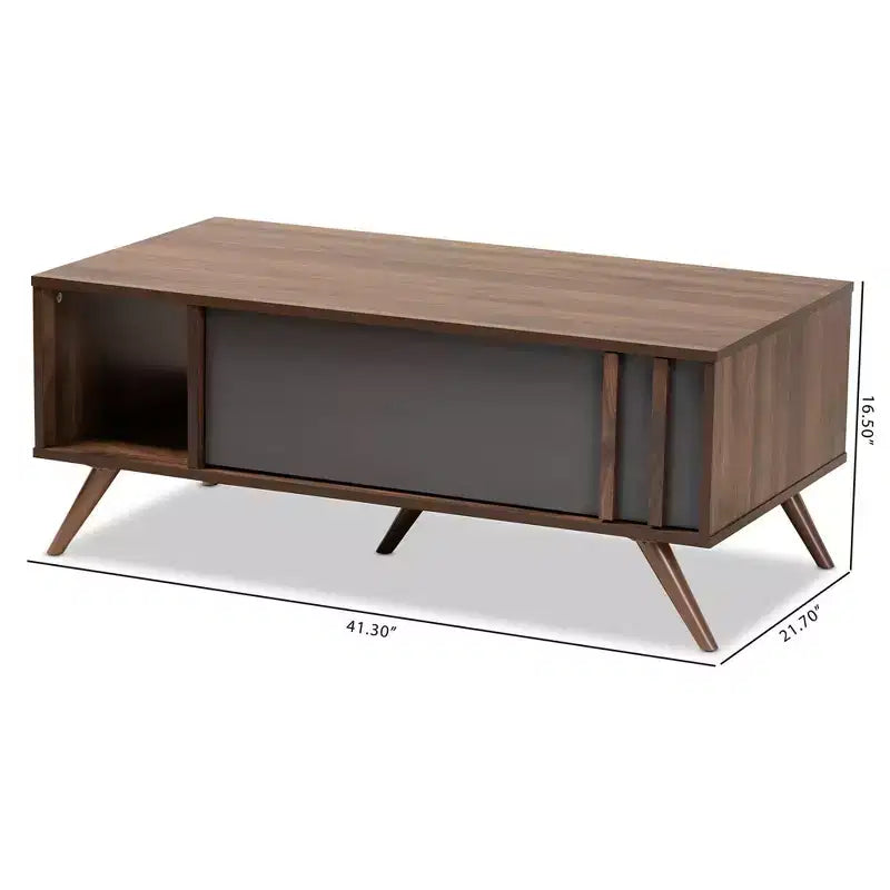 Tavolino da caffè Naoki a due toni in legno con 1 cassetto grigio/noce - Baxton Studio: Tavolino rettangolare moderno in truciolato con ripiano