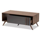Tavolino da caffè Naoki a due toni in legno con 1 cassetto grigio/noce - Baxton Studio: Tavolino rettangolare moderno in truciolato con ripiano