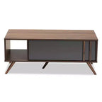 Tavolino da caffè Naoki a due toni in legno con 1 cassetto grigio/noce - Baxton Studio: Tavolino rettangolare moderno in truciolato con ripiano