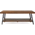 Ezra Solid Wood and Metal Coffee Table: Sturdy Black Frame, 2-Tier Design - ClickDecor