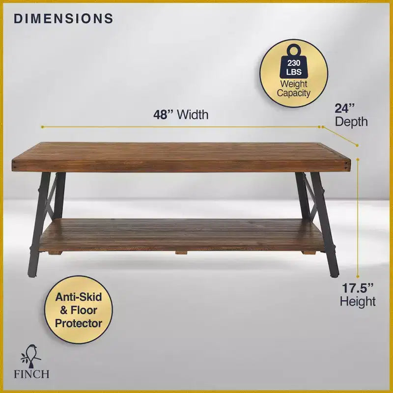 Tavolino da caffè Ezra in legno massello e metallo: Robusta struttura nera, design a 2 ripiani - ClickDecor