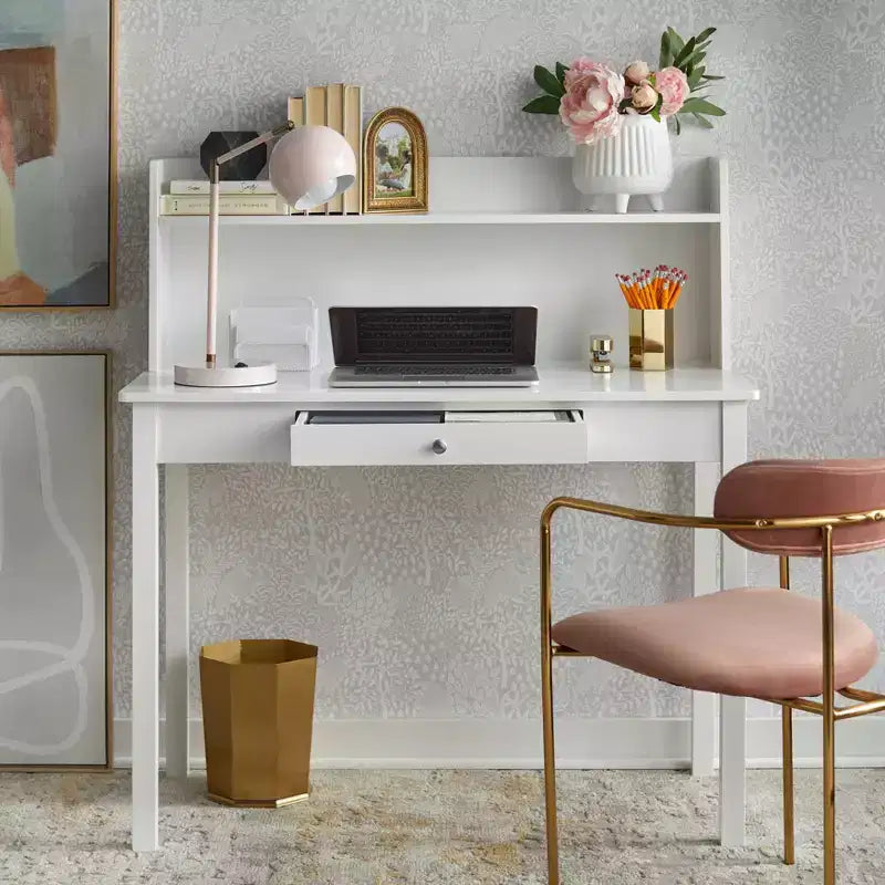 Scrivania compatta Buylateral Foster con ripiano superiore bianco