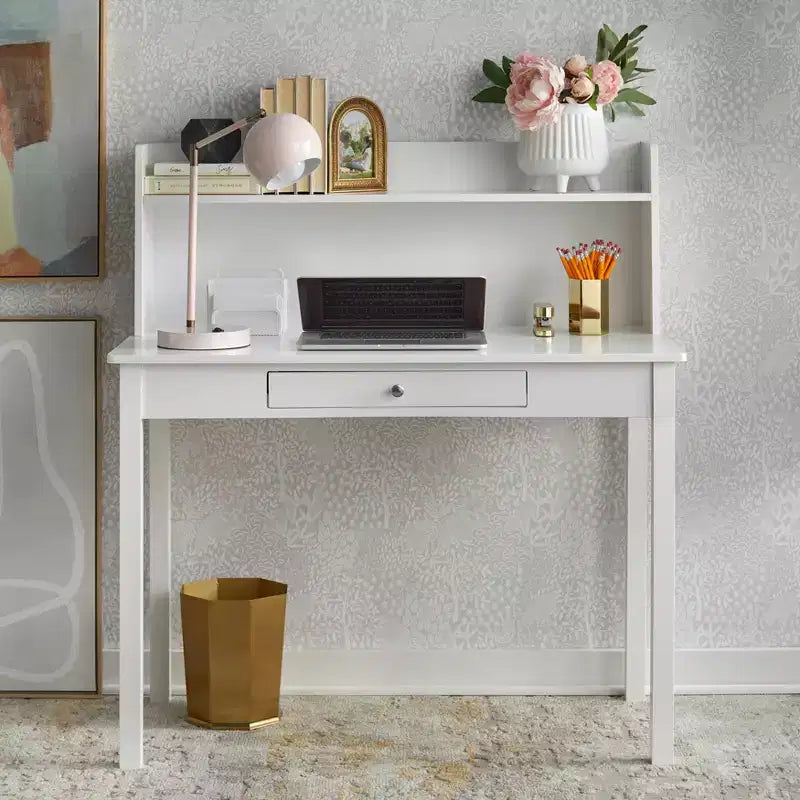 Scrivania compatta Buylateral Foster con ripiano superiore bianco