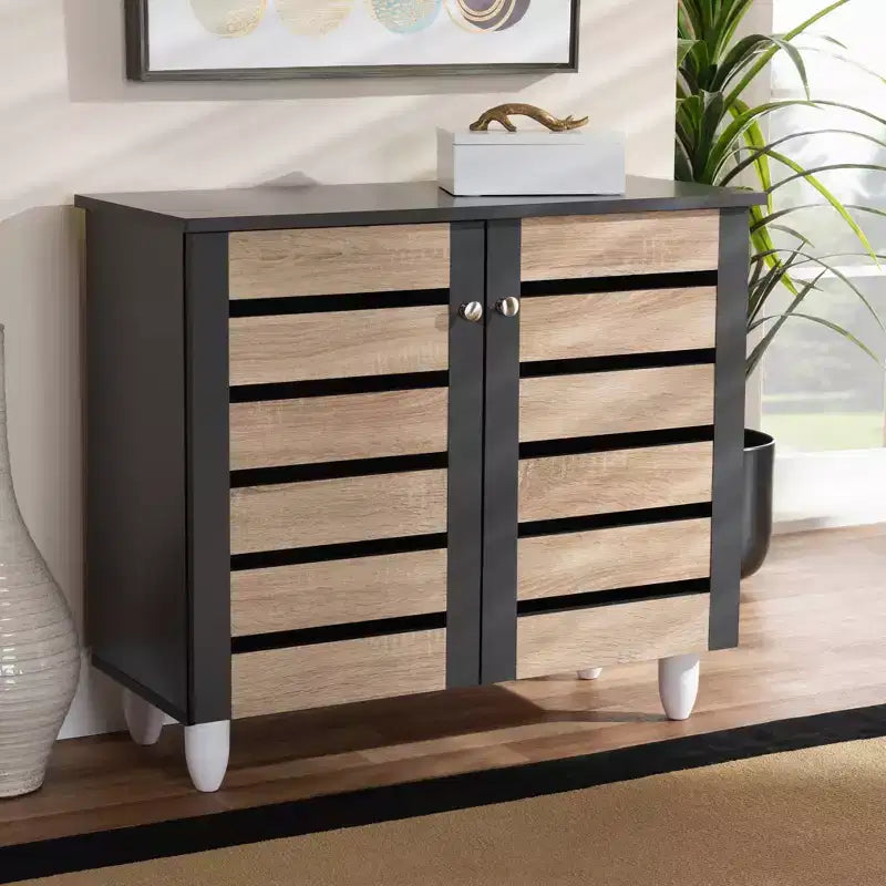 Gisela 2 - Mobile scarpiera a porta grigio scuro - Baxton Studio: MDF e plastica indipendenti, contiene 9 paia