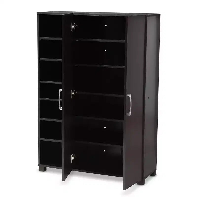 Mobile per Scarpe da Ingresso Marine con Finitura in Legno a 2 Ante e Ripiani aperti Marrone - Baxton Studio: Organizer per Armadio, Finitura Wengé