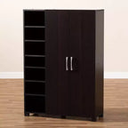 Mobile per Scarpe da Ingresso Marine con Finitura in Legno a 2 Ante e Ripiani aperti Marrone - Baxton Studio: Organizer per Armadio, Finitura Wengé