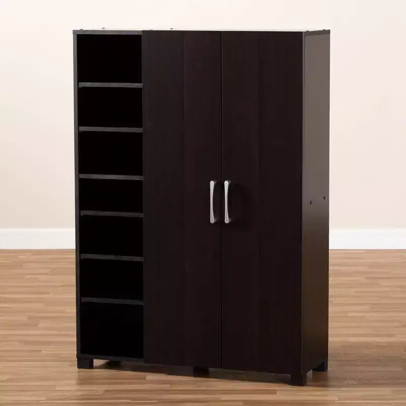 Mobile per Scarpe da Ingresso Marine con Finitura in Legno a 2 Ante e Ripiani aperti Marrone - Baxton Studio: Organizer per Armadio, Finitura Wengé