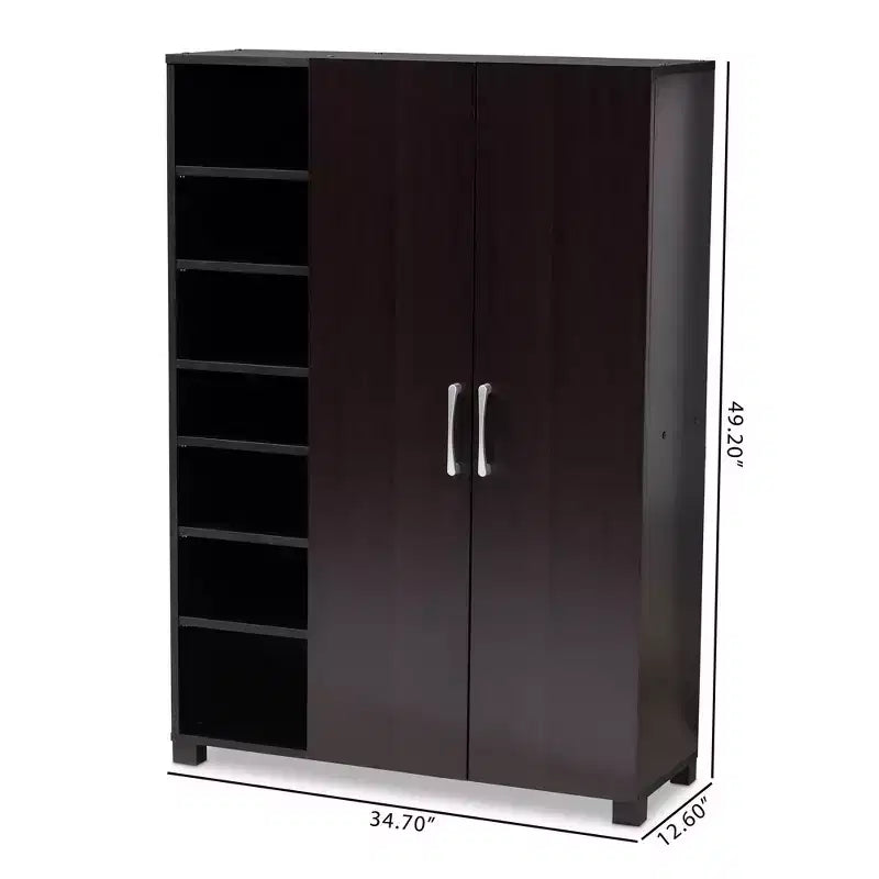 Mobile per Scarpe da Ingresso Marine con Finitura in Legno a 2 Ante e Ripiani aperti Marrone - Baxton Studio: Organizer per Armadio, Finitura Wengé