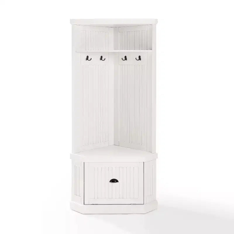 Albero da ingresso Seaside Corner bianco invecchiato - Crosley: Organizzatore da ingresso con porta scarpe, 4 ganci