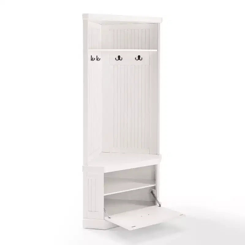 Albero da ingresso Seaside Corner bianco invecchiato - Crosley: Organizzatore da ingresso con porta scarpe, 4 ganci