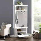 Albero da ingresso Seaside Corner bianco invecchiato - Crosley: Organizzatore da ingresso con porta scarpe, 4 ganci