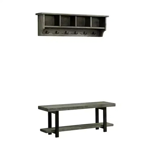 Appendino a parete Alaterre Furniture Pomona in metallo e legno con panca, grigio ardesia, 122 cm: mobile da ingresso e guardaroba