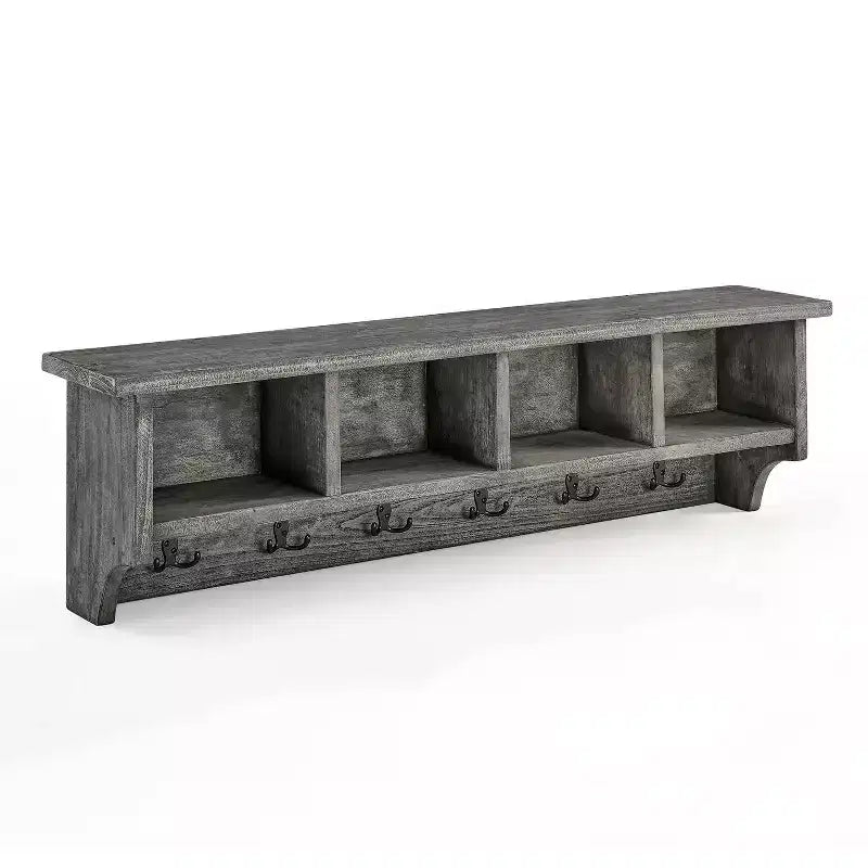 Appendino a parete Alaterre Furniture Pomona in metallo e legno con panca, grigio ardesia, 122 cm: mobile da ingresso e guardaroba