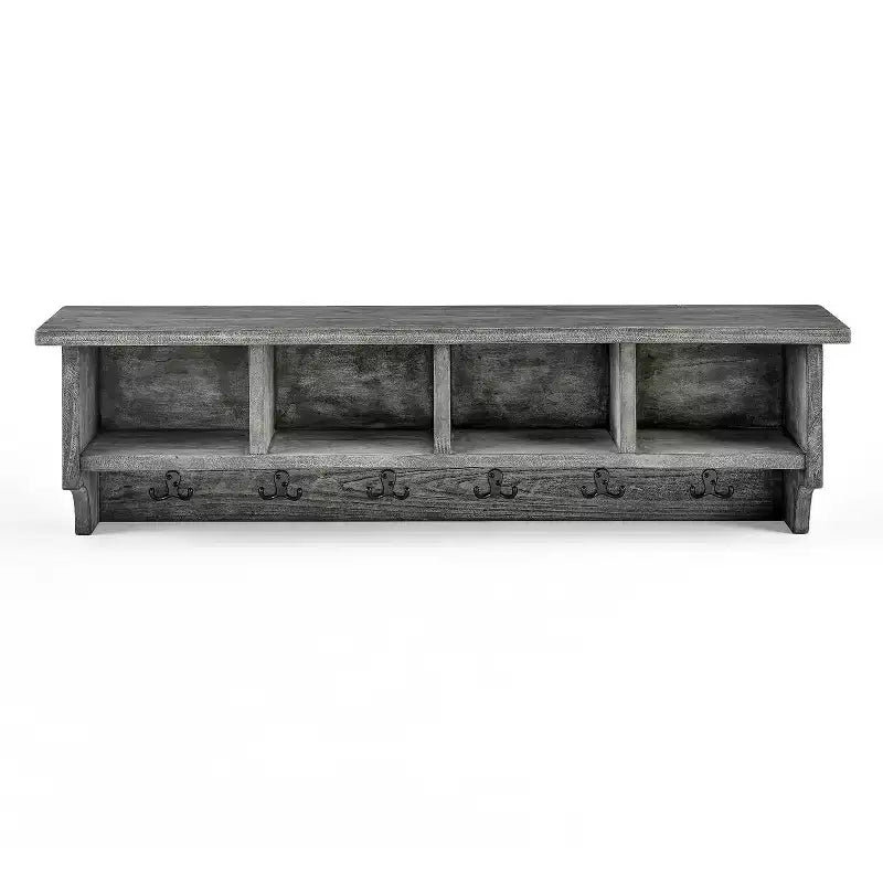 Appendino a parete Alaterre Furniture Pomona in metallo e legno con panca, grigio ardesia, 122 cm: mobile da ingresso e guardaroba