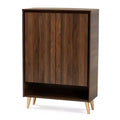 Landen Mid - Century Modern 2 Doors Shoe Storage Cabinet Walnut/Brown/Gold - Baxton Studio: MDF Entryway Organizer, Holds 4 Pairs