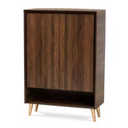 Landen Mid - Century Modern 2 Doors Shoe Storage Cabinet Walnut/Brown/Gold - Baxton Studio: MDF Entryway Organizer, Holds 4 Pairs