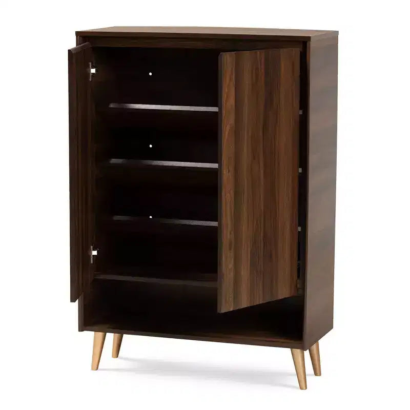 Landen Mid-Century Modern Scarpiera a 2 ante in Noce/Marrone/Oro - Baxton Studio: Organizer per Ingresso in MDF, Contiene 4 Paia