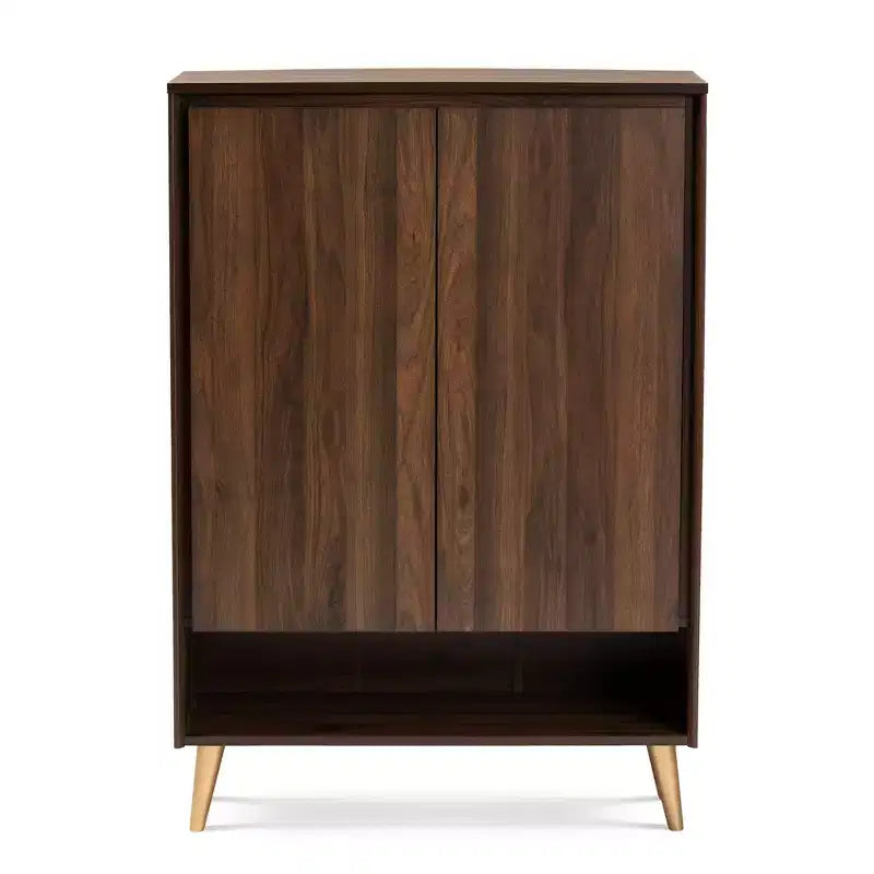 Landen Mid-Century Modern Scarpiera a 2 ante in Noce/Marrone/Oro - Baxton Studio: Organizer per Ingresso in MDF, Contiene 4 Paia