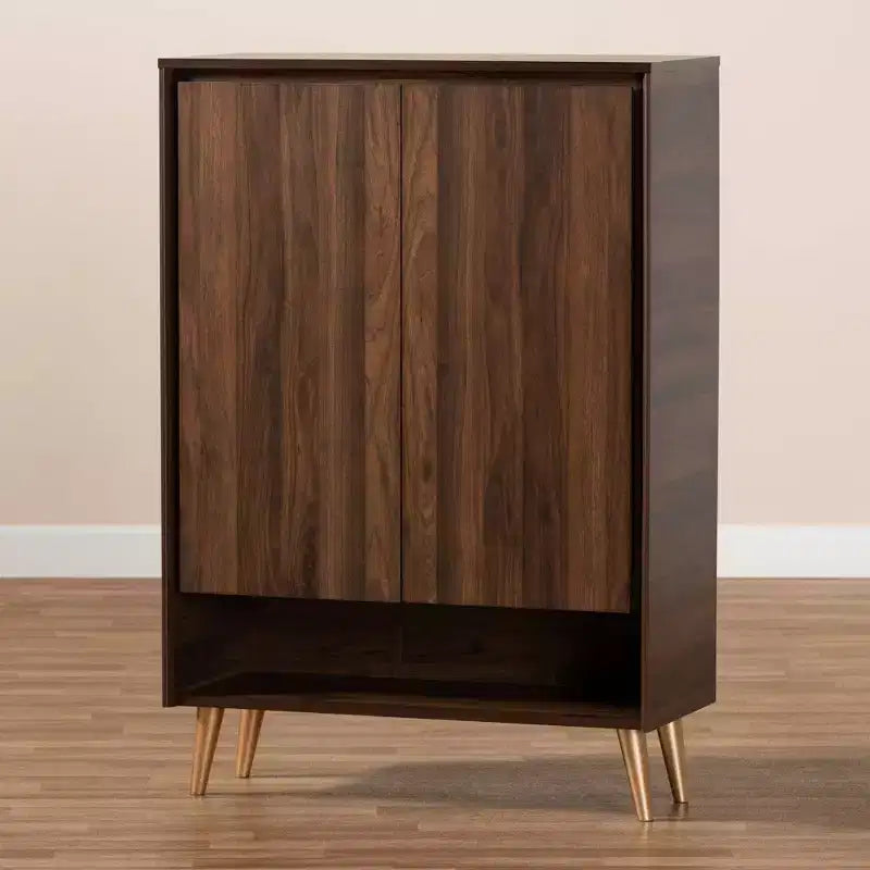 Landen Mid-Century Modern Scarpiera a 2 ante in Noce/Marrone/Oro - Baxton Studio: Organizer per Ingresso in MDF, Contiene 4 Paia