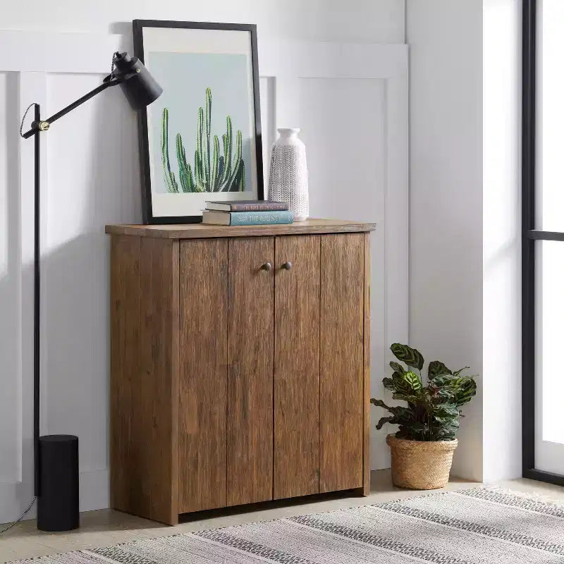 Alaterre Furniture 31" Bethel Mobile Contenitore Porta Scarpe in Legno di Acacia Naturale: Organizzatore Ingresso, Capacità 12 Paia