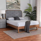 Baxton Studio King Roald Letto a piattaforma in tessuto e legno Grigio/Marrone Noce
