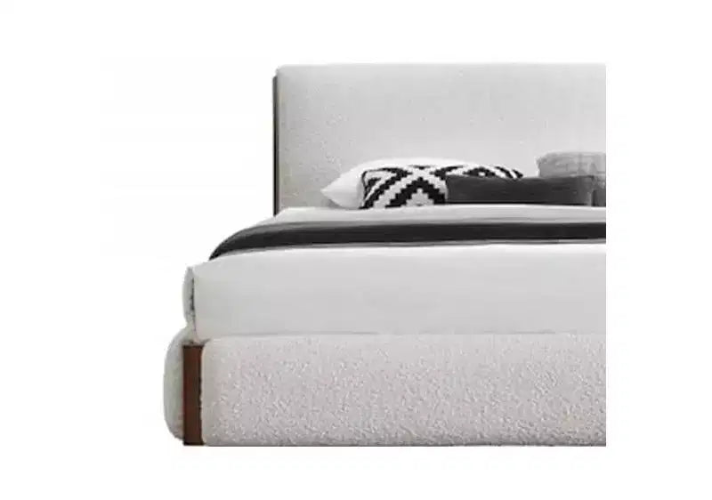 88,98" Letto King size Sandro Bianco Bouclé e Noce - Acme Furniture: Telaio in Legno Imbottito, Lino, Piattaforma
