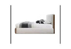 88,98" Letto King size Sandro Bianco Bouclé e Noce - Acme Furniture: Telaio in Legno Imbottito, Lino, Piattaforma