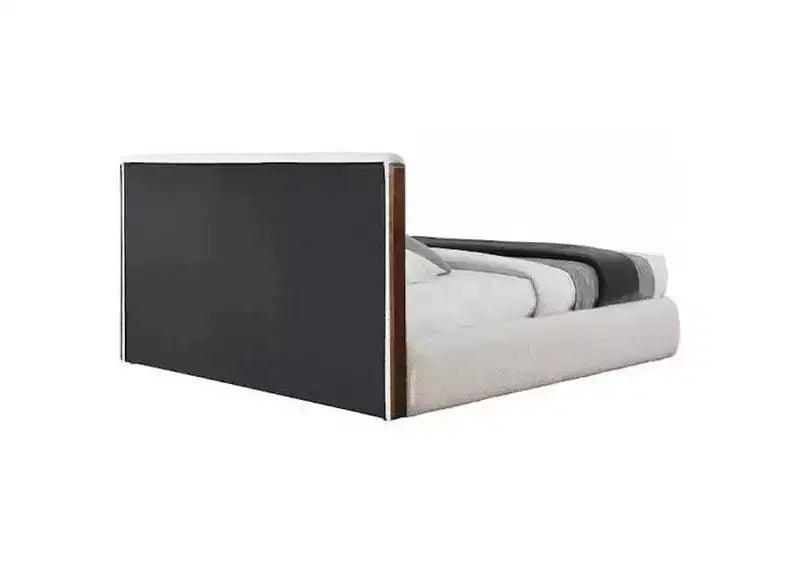 88,98" Letto King size Sandro Bianco Bouclé e Noce - Acme Furniture: Telaio in Legno Imbottito, Lino, Piattaforma