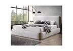 88,98" Letto King size Sandro Bianco Bouclé e Noce - Acme Furniture: Telaio in Legno Imbottito, Lino, Piattaforma