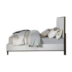64,25" Letto Queen Carena Letto Tessuto Grigio Chiaro Finitura Bianco Marrone - Acme Furniture: Testiera Imbottita, Struttura in Legno, Richiesto Box Spring