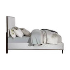 64,25" Letto Queen Carena Letto Tessuto Grigio Chiaro Finitura Bianco Marrone - Acme Furniture: Testiera Imbottita, Struttura in Legno, Richiesto Box Spring