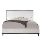 64,25" Letto Queen Carena Letto Tessuto Grigio Chiaro Finitura Bianco Marrone - Acme Furniture: Testiera Imbottita, Struttura in Legno, Richiesto Box Spring