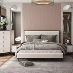 64,25" Letto Queen Carena Letto Tessuto Grigio Chiaro Finitura Bianco Marrone - Acme Furniture: Testiera Imbottita, Struttura in Legno, Richiesto Box Spring