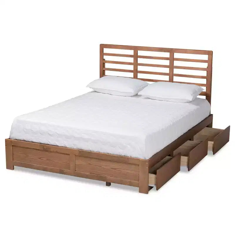 Letto Piera Moderno in Legno con Piattaforma a 3 Cassetti Noce/Marrone - Baxton Studio