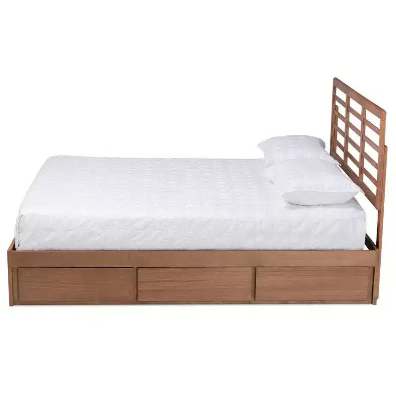 Letto Piera Moderno in Legno con Piattaforma a 3 Cassetti Noce/Marrone - Baxton Studio